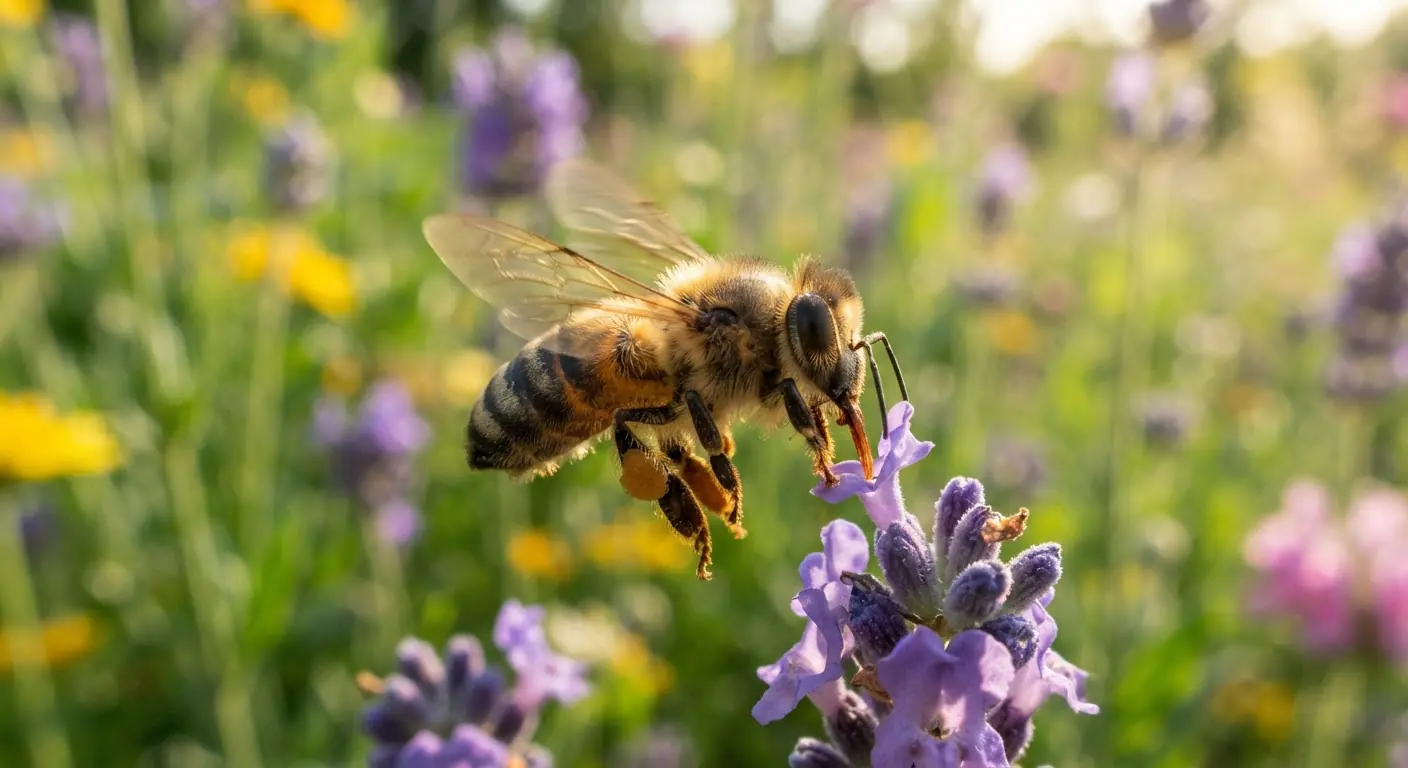 fotorealistic photo of big bee with HI Q